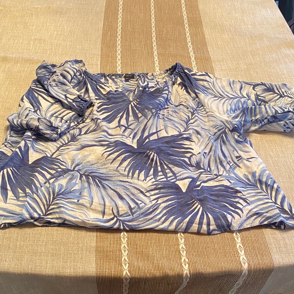 Talbots Blue and Beige Tropical Blouse